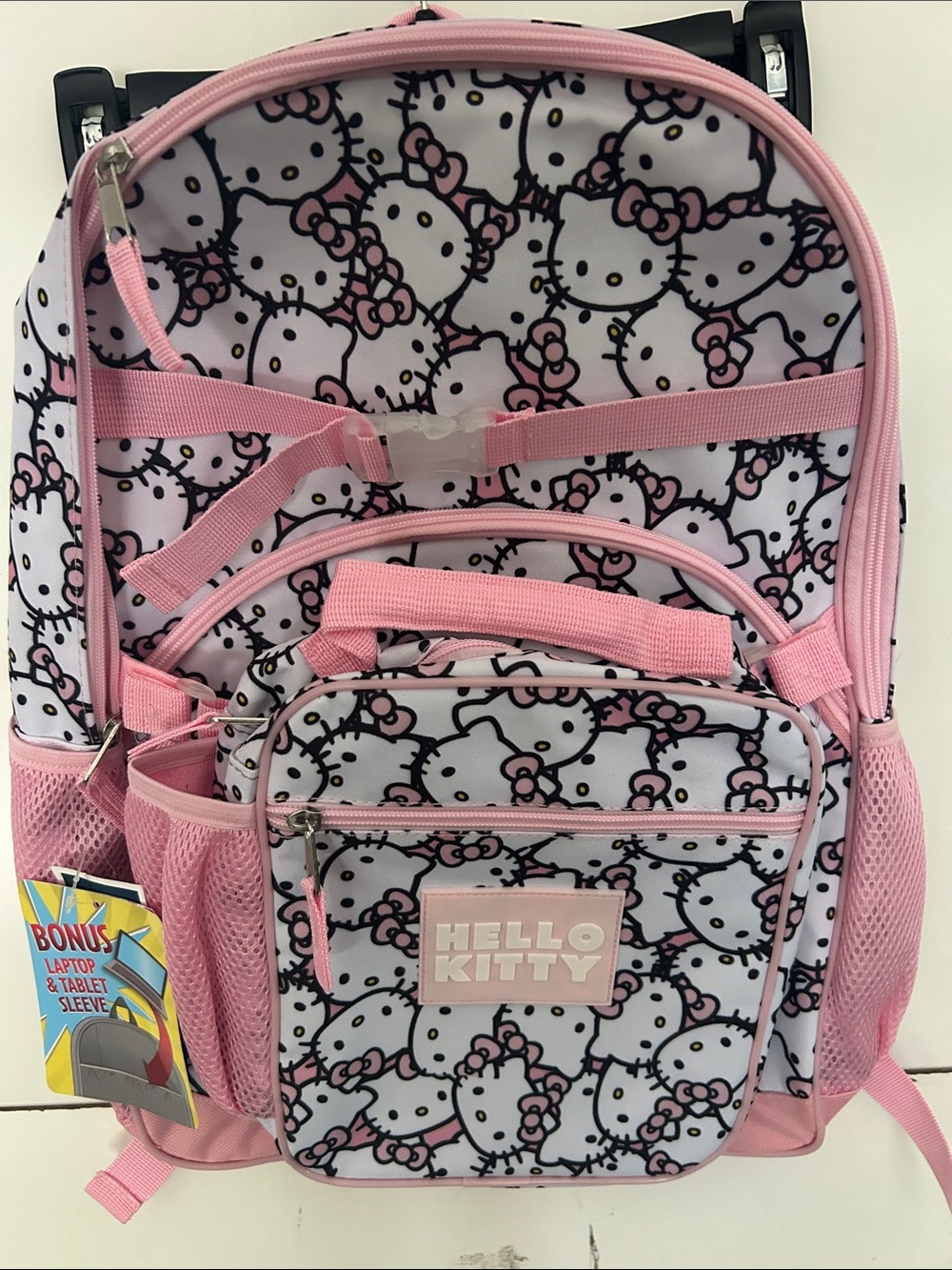 Hello Kitty Pink and White Kids Backpack with Patterned Print with lunch bag